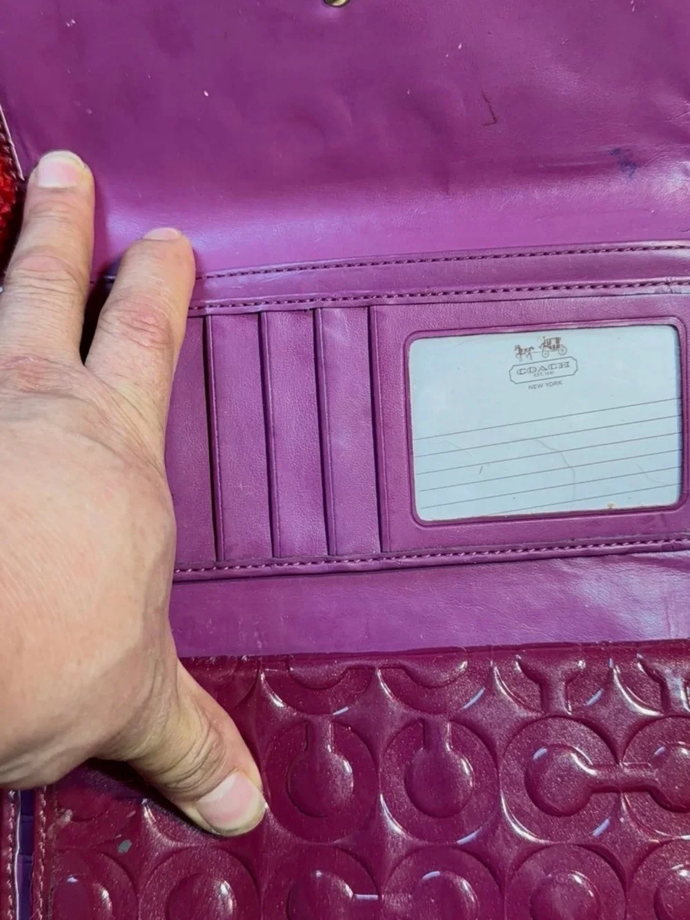 Coach Patent Embossed Signature Wallet - Berry